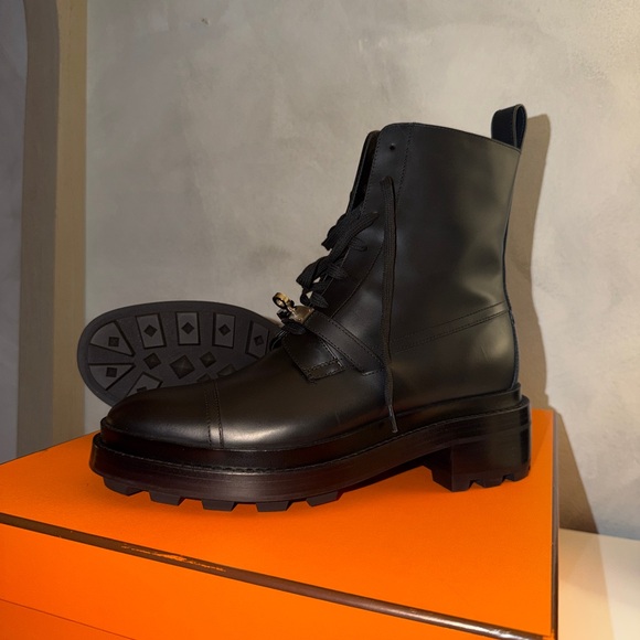 Hermes Black Leather Combat Boots - Picture 3 of 6